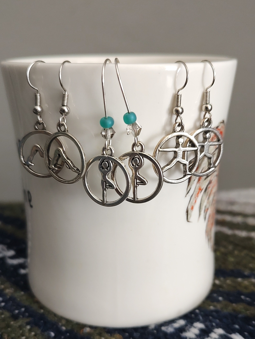 3 Silver Yoga Earrings Downward Facing Dog Warrior Tree Pose